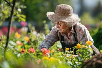 senior woman gardening on beautiful spring day