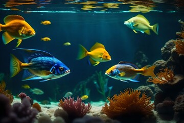 Imagine a scenario where fish in an aquarium develop a complex society with their own rules, traditions, and social structures, and explore the dynamics of their underwater community