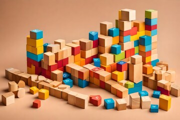 Craft a compelling scene where wooden blocks serve as building blocks for business growth, symbolizing the foundation of a successful enterprise