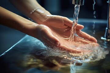Woman washing her hands under the water tap