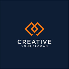 m and w logo design with line art