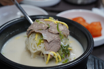 A thick soup made of beef, shank bones, and knucklebones gently simmered for hours. Rich in protein and calcium, beef bone soup is a great restorative food for postpartum mothers and elderly patients.