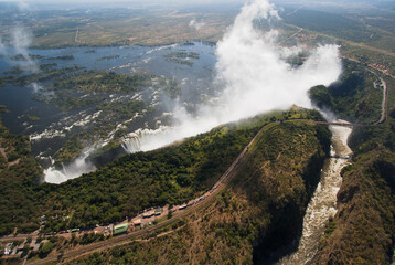 Victoria falls. Waterfalls located on the border between Zimbabwe and Zambia.
