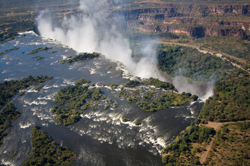 Victoria falls. Waterfalls located on the border between Zimbabwe and Zambia.
