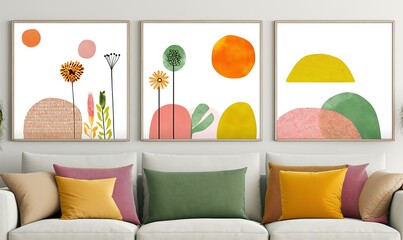 boho tropical plant and flower artwork picture frame collection set on wall, minimal style home wall hanging decor,  mockup idea, Generative Ai - obrazy, fototapety, plakaty