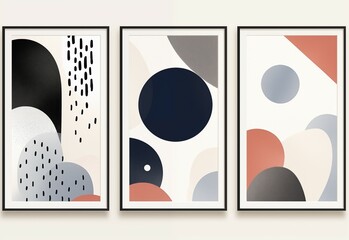 abstract background of art illustration framed in minimalism style swirl free form curve and line set on wall, mockup idea, Generative Ai