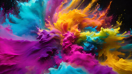 A kaleidoscope of hues, swirling and dancing in a mesmerizing display of colored powder. - obrazy, fototapety, plakaty