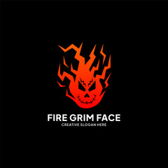 Angry Fire Grim Face Logo, Flame Icon Vector Illustration