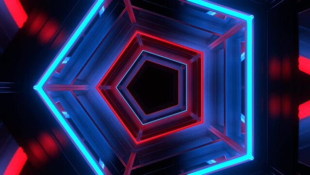 Red and Blue Neon Mirrored Pentagonal Tunnel Background VJ Loop