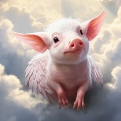 The portrait of a hybrid of piglet and seraph is realistic Ai generated art