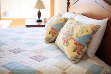 detail of a b&b quilted bedspread and matching pillows - obrazy, fototapety, plakaty