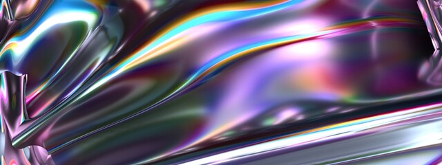 Chrome Rainbow Reflection Metal Ripples Modern Impressionist Creature Elegant Modern 3D Rendering Abstract Background