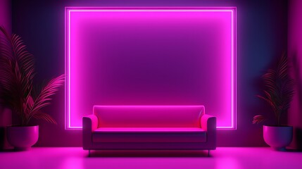 Modern trendy 3d design with neon room, simple modern trendy background - Powered by Adobe