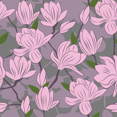 Pink blossom magnolia seamless pattern