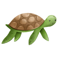 Hand drawn illustration of a sea turtle. Character from the underwater world. Cute baby illustration on isolated background