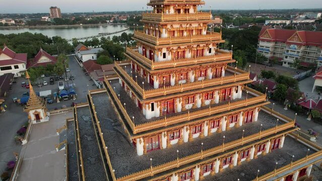 Aerial view of Wat Nong Waeng, also known as Phra Mahathat Kaen Nakhon, in Khon Kaen, Thailand