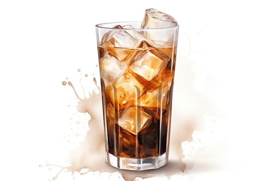 Illustration of iced coffee in glass on white background