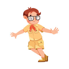 Cute Boy Character in Safari Outfit Standing and Smiling Vector Illustration
