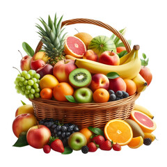 Naklejka na ściany i meble Fruits In A Basket Isolated On White Background