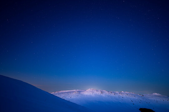Night view of the Mount Krzemien in the Bieszczady National Park, Poland.