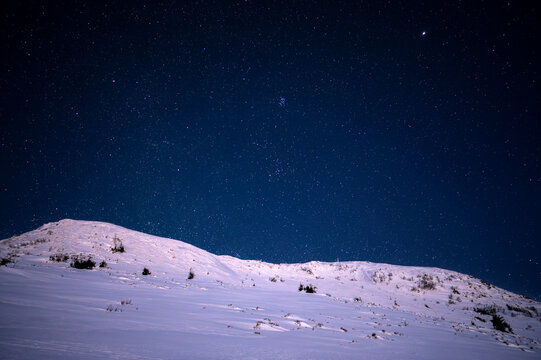 Night view of Tarnica in the Bieszczady National Park, Poland.