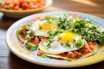 colorful plate of huevos rancheros with fresh cilantro garnish