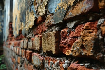 History with an old wall background, featuring the rustic textures and faded colors of aged bricks, evoking a sense,  Generative AI