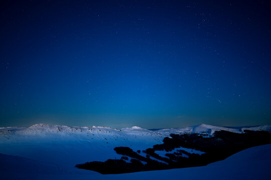 Night view of the Mount Krzemien in the Bieszczady National Park, Poland.