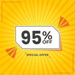95% OFF. Special Offer Marketing Announcement. Discount promotion.95% Discount Special Offer Conceptual Yellow Banner Design Template.