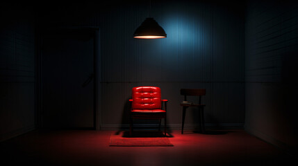Interrogation Room with Unforgiving Light and Red