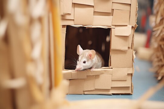 rat reaching a dead end in a cardboard maze