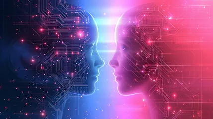 Foto op Plexiglas Big data, artificial intelligence, machine learning in online face-to-face marketing concept in form of two woman face © Glce