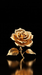 Golden rose on a black background. Jewellery gift.