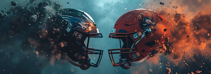 Superbowl match, two nfl football helmet