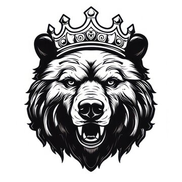 Illustration design of bear king head with crown, classic baroque style