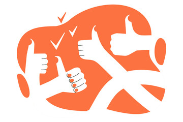 Thumb up hand. Like gesture. Good, great job, well done, ok. Positive feedback. Vector illustration. Set of funny cartoon character hands. Approval, agreement. Best choice concept. Abstract banner