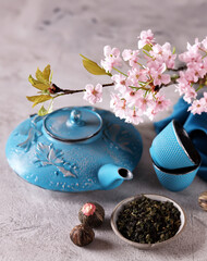 Obraz na płótnie Canvas traditional tea ceremony teapot on the table