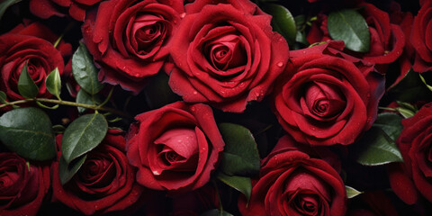 Obraz premium Close up of Red roses for texture background. Valentine's Day