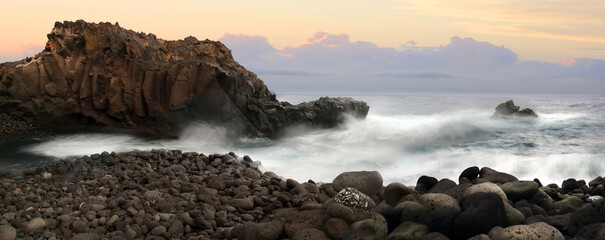 Lavalandschaft am Meer, Insel La Palma, Kanaren, Spanien, Europa, Panorama 