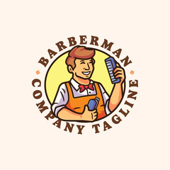Barber logo mascot cartoon character