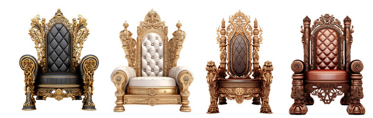 throne king or queen chair transparent background set - obrazy, fototapety, plakaty