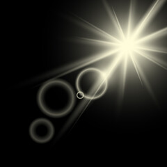 sunlight with reflections on a transparent background. Png illustration. big bright star on a transparent background