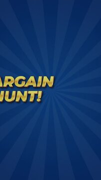 Bargain Hunt! letters on blue rays animation vertical short footage video clip - social media story - marketing 