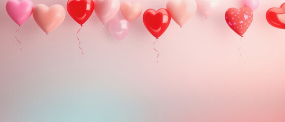 Valentine's Day background with heart shaped balloons and copy space.