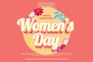 Editable text effect Womens day 3d cartoon template style modern premium vector