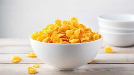 Delicious cornflakes for Breakfast in a white bowl on a light background	
