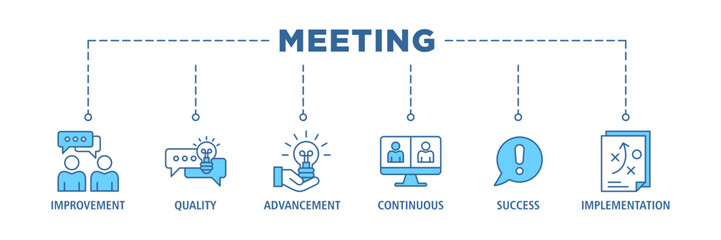 Meeting banner web icon set vector illustration for business meeting and discussion with communications, topics, solutions, plan, inform and video conference icon - obrazy, fototapety, plakaty