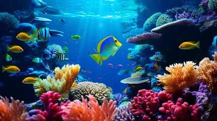 Naklejka na ściany i meble Ai generated artUnderwater reef fishes animals colorful stock photos