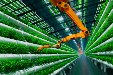 Advanced Robotic Arm Operating in High-Tech Vertical Hydroponic Farm