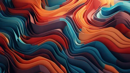Poster Abstract 3D Colorful Layered Shapes. Dynamic 3D abstract background with multilayered shapes in vibrant orange and blue tones, visual depth. © irissca